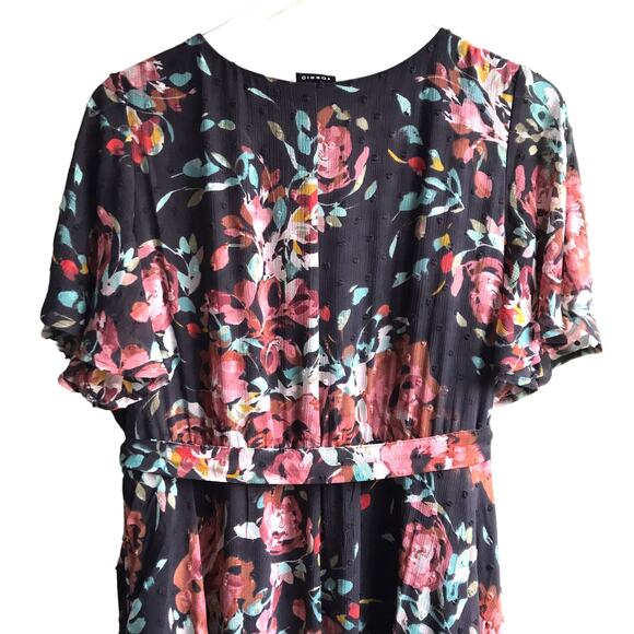 Torrid Faux Wrap High Low Midi Dress Size 2X Swiss Dot Floral Flutter Sleeves - Picture 11 of 16